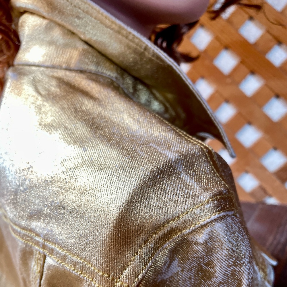 GUESS Unique GOLD Coated JEAN JACKET Size M As-Is New With Defects - Picture 4 of 16